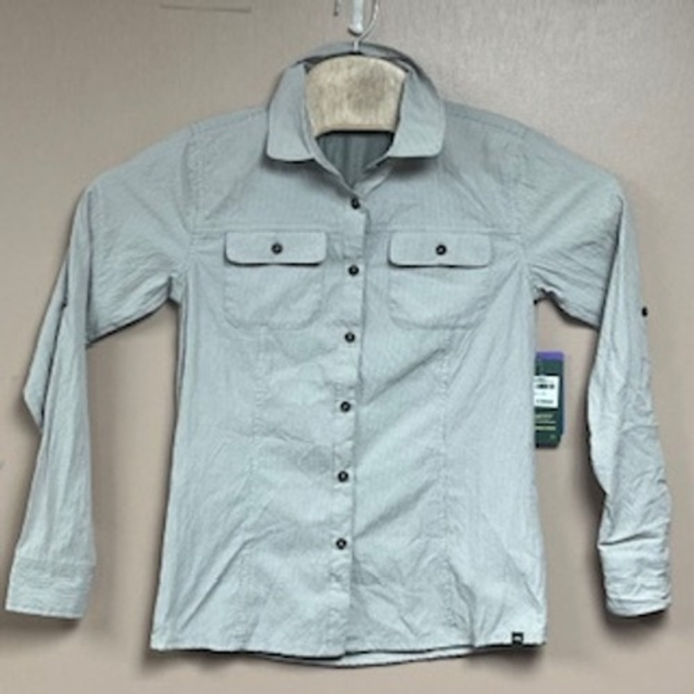 EMS Eastern Mountain Sports Bonus Miles Gingham Shirt Womens XS Gray UPF 30+ NWT